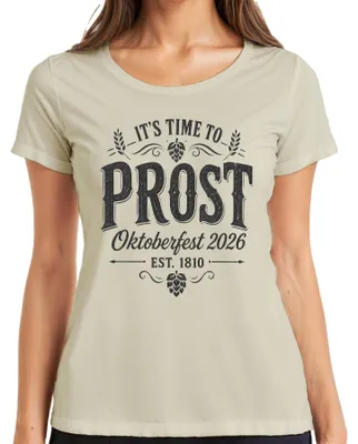 Immagine prodotto di È ora di brindare! Maglietta da donna "Oktoberfest 2026", con scritta "Bier Wiesn Lederhose Dirndl", colore naturale, taglia XXL