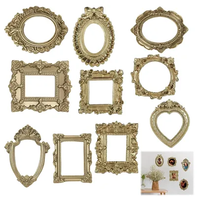 10 Mini Vintage Fotolisten, Gold, Kunstharz, Barockstil