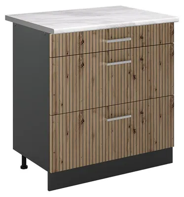 Imagen del producto de Mueble bajo de cocina Vicco R-Line Roble artesanal/Antracita 80 cm con 3 cajones encimera Mármol, Model 72382