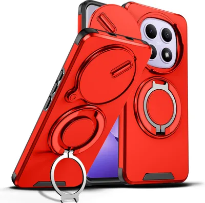 Image de Étui double couche pour Xiaomi Redmi Note 15 5G/4G, avec cache coulissant pour appareil photo et anneau magnétique rouge