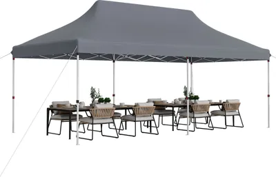 Produktbild von GOPLUS Pavillon 3x6m, Faltpavillon Pop up Pavillon wasserdicht stabil, Gartenpavillon höhenverstellbar mit Tragetasche, Partyzelt Gartenzelt Sonnenschutz für Outdoor Party Festival Hochzeit (Grau)