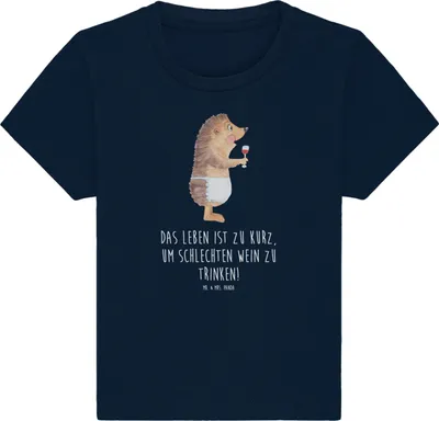 Produktbild von Mr. & Mrs. Panda  T-Shirt Igel Wein 0. - 6. Monat - French Navy - Geschenk, Lustige Sprüche, Baby Shirt, Weißwein, Spruch, Rotwein, Weinglas, Babyshirt, Weinliebhaber