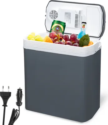 Image de Jopassy Glacière électrique 24L Mini-réfrigérateur 230 V et 12 V pour voiture Camping refroidit & réchauffe | Mode ECO (Gris)