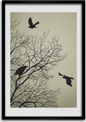 Produktbild von Bild - Bilderrahmen - 50 cm x 70 cm - MDF - Rahmen - Wandkunst Krähen auf dem Baum