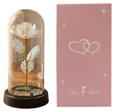 Produktbild von Konservierte Rose in einer Kuppel mit LED-Beleuchtung – Künstliche, ewige Rose – Geschenkidee für sie, Mama, Frauen – Valentinstag, Muttertag, Weihnachten, Geburtstag