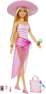 Produktbild von Barbie Puppe, Blonde im rosa Badeanzug, Mit Strandtasche & Strand Accessoires