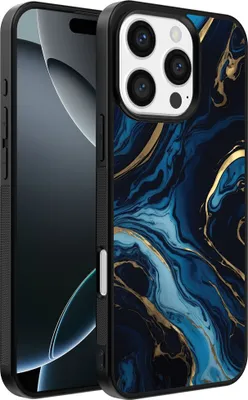 Produktbild von Smartphonica Handytasche Geeignet für iPhone 16 Pro Max mit Marmordruck - TPU Rückseite Abdeckung Fall Gold blau Marmor Design - Gold Blau
