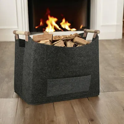 Immagine prodotto di Cesto Casablanca "Legna da ardere"  - Cesto in feltro - Cestino H.40 cm - Contenitore in feltro grigio - Cesto moderno in feltro per legna da ardere, Immagine generata dall'IA