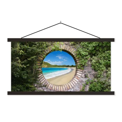 Produktbild von MuchoWow® Textilposter Strand - Meer - Blick 150x75 cm mit schwarzem Rahmen - Posterleiste