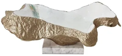 Produktbild von DRW Aluminium-Tischmitte mit Marmorsockel in Gold und Weiß, 20 x 44 x 14 cm