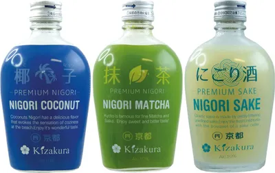 Produktbild von 3 Sorten Nigori Sake von Kizakura (3x300ml) | Matcha, Classic und Kokosnuss Geschmack | alc. 10% Vol.