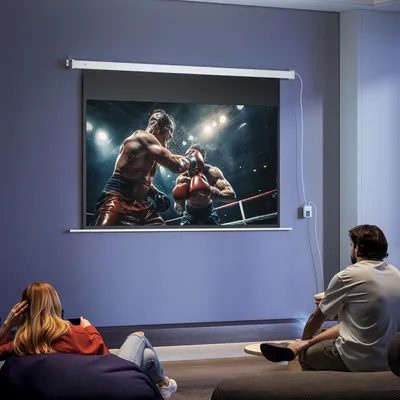 Produktbild von Beamer Leinwand 120 Zoll elektrisch, Projektionsleinwand 16:9 HD 4K, Rolloleinwand mit Fernbedienung, Weiß | 212 x 150 cm | Wand- & Deckenmontage