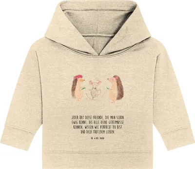 Produktbild von Mr. & Mrs. Panda Organic Baby Hoodie Igel Seilhüpfen 24. - 36. Monat - Natural Raw - Geschenk, Lustige Sprüche, Seilspringen, Kapuzensweatshirt, Maus, Kindergarten