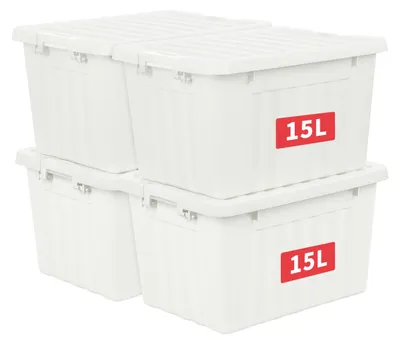 Produktbild von Cetomo 15L*4 Aufbewahrungsboxen, Rillen-verstärkte Kunststoffboxen mit Deckeln &
