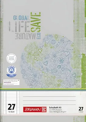 Produktbild von Brunnen Schulheft A5 Lineatur 27, 16Blatt, Recyclingpapier