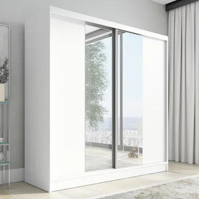 Produktbild von Schwebetürenschrank, 2-türig Schrank mit Spiegel  DUO 200 (Weiß, Schwarz, Somona)