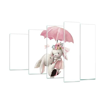 Produktbild von Bilder auf glas - 5 Teile - Hasen Regenschirm Kinder - 150x100cm - Glasbilder - Wandbilder - Bilder - zum Aufhängen bereit - Wanddekoration aus Glas - Glas Bilder - Wandbild auf Glas - GEG150x100-4777