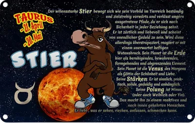 Produktbild von vianmo Blechschild 20x30 cm Sternzeichen Stier Planet Venus Dekoration Astrologie