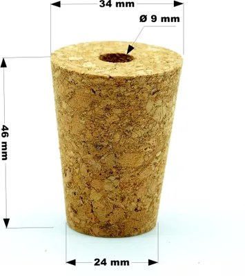 Produktbild von Konisch Korkstopfen mit Loch 34/24mm, Flaschenkorken, Korken, Konischer Kork Stopfen, Presskork