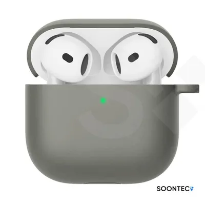 Produktbild von SOONTEC Hülle für AirPods 4 Generation Case Silikon Schutzhülle Kopfhörer Etui Slim Cover in Grau mit Karabiner-Ring