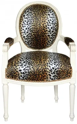 Produktbild von Casa Padrino Barock Salon Stuhl Leopard Muster / Creme  Mod2 Rund