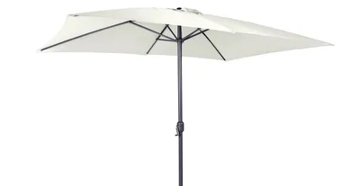 A rectangular patio umbrella is shown against a white background.