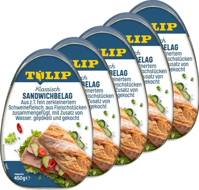 Produktbild von TULIP 5 x 450 g Sandwichbelag aus Schweinefleisch Frühstücksfleisch