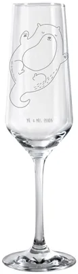 Produktbild von Mr. & Mrs. Panda Sektglas mit Gravur Otter Umarmen - Transparent - Geschenk, Kelchglas, Champagnerglas, Glas, Hallo, gut Gelaunt, glücklich, Seeotter See, Trinkglas