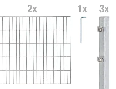 Zdjęcie produktu dla Alberts 642990 Doppelstabmattenzaun als 6 tlg. Zaun-Komplettset, feuerverzinkt, Höhe 120, Länge 4 m