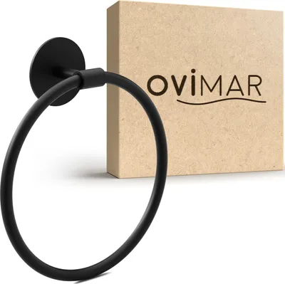 Produktbild von ovimar Handtuchring Halsnoy | rund | schwarz | ohne Bohren | zeitloses Design | zum Kleben | Handtuchhalter für das Badezimmer