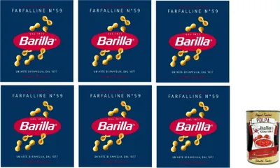 Produktbild von Barilla Farfalline N°59 6x500g – 3 kg Vorratspack kleine Pasta für Suppe & Kindergerichte, kochstabil al dente in 7 Min., 100% Hartweizengrieß – Original aus Italien + Italian Gourmet polpa