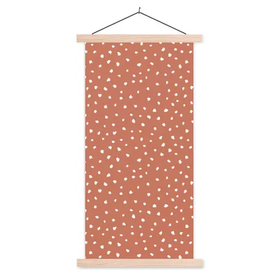 Produktbild von MuchoWow® Textilposter Tupfen - Orange - Weiß 40x80 cm mit holzfarbenen Rahmen - Wohnzimmer