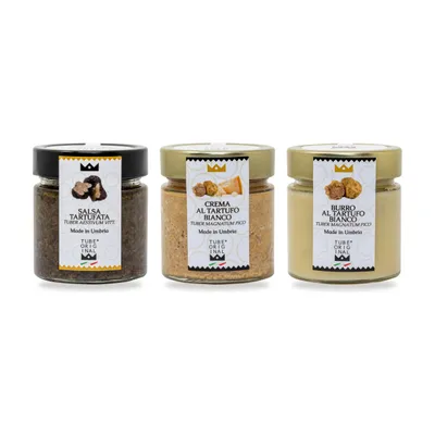 Produktbild von TubeORIGINAL Geschenkset „Trüffel-Klassiker“ – Trüffelsauce 200 g, Weiße Trüffelcreme 200 g, Trüffelbutter 200 g