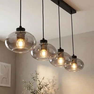 Produktbild von Pendelleuchte, 4-Flammig, Glas, rauch, schwarz, L 96 cm