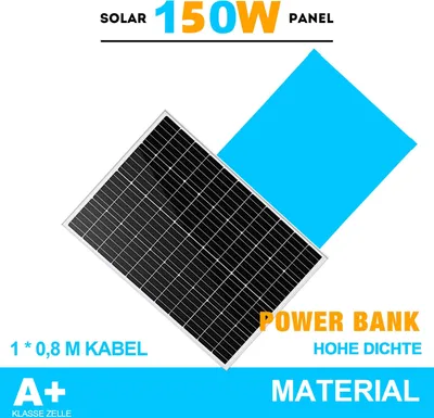Produktbild von 150 Watts Solarpanel Monokristallin Solarmodul Solarpanel - 150W 12 V für Batterien, Photovoltaik - Solarzelle Solaranlage PV-Anlage Solar für Wohnwagen, Camping, Balkon, Gartenhäuser,balkonkraftwerk
