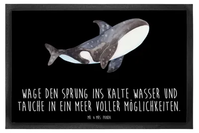 Produktbild von Mr. & Mrs. Panda fußmatte Orca 60 x 90 cm - Schwarz - Geschenk, Selbstliebe, Schmutzmatte, teppichmatte, Schmutzfangmatte, Arbeit, Meer, Fußabstreifer, Wal, Orcas
