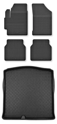Image de Tapis en caoutchouc + bac de coffre pour Peugeot 301 2012- (coffre standard) – 5 pièces, noirs, semi-universel, adapté