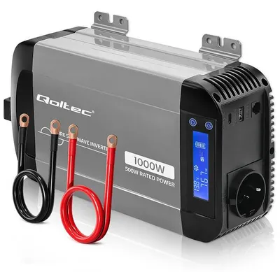 Imagen del producto de Inversor Qoltec de 12 V a 230 V, onda sinusoidal pura, 500/1000 W