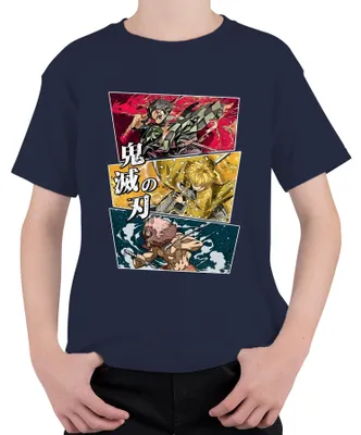 Zdjęcie produktu dla 鬼滅の刃 Kimetsu no Yaiba Tanjiro Zenitsu Inosuke Anime Gift Uni Koszulka dziecięca, Granatowy, 140