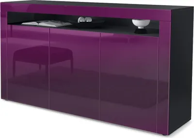Produktbild von Vladon Sideboard Valencia,  Germany, Kommode mit 3 Türen und 1 offenem Fach, Schwarz matt/Brombeer Hochglanz/Brombeer Hochglanz (155 x 92 x 40 cm)