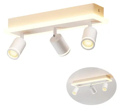 Obrázok produktu pre LVWIT, biela stropná lampa s 3 žiarivkami, otočná o 350°, LED, biela, pätica GU10, bodové osvetlenie, moderná stropná lampa, bodové svetlo vhodné do kuchyne, chodby, obývačky (bez žiaroviek)