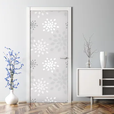 Produktbild von Dekorative Türposter Aufkleber selbstklebend Klebefolie Graue geometrische Blumen 77 x 200 cm