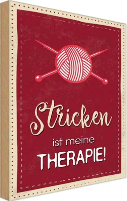 Produktbild von vianmo Holzschild 18x12 cm Stricken ist meine Therapie Dekoration