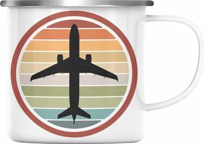Produktbild von Trendation - Pilot Geschenk Emaille Tasse Piloten Flugzeug Geschenke Motive Flughafen Grafik (Silber)