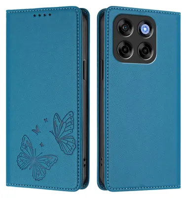 Image de Étui en cuir pour ZTE Blade V70/nubia V70, motif papillon, étui portefeuille à rabat avec support, bleu