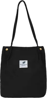Produktbild von OKWISH Damen Cord Shopper Tasche, Große Umhängetasche, Schultertasche, Handtasche, Tragetasche - Schwarz