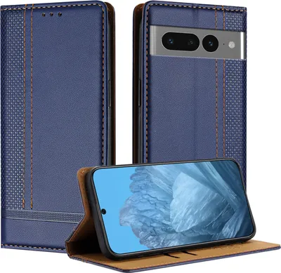 Obrázek produktu pro Pouzdro pro Google Pixel 7 Pro kožené flipové pouzdro s funkcí stojánku modré