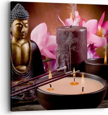 Produktbild von Bild auf Leinwand - Leinwandbild - Buddha Kerzen Religion - 40x40cm - Wand Bild - Wanddeko - Leinwanddruck - Bilder - Kunstdruck - Wanddekoration - Leinwand bilder - Wandkunst - AC40x40-2631
