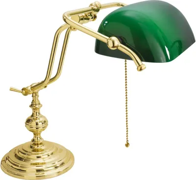 Produktbild von Bankerlampe Messing Glas E27 38 cm hoch in poliert Grün Jugendstil Tischlampe