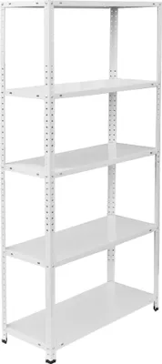 Zdjęcie produktu dla Regał magazynowy Relaxdays, stal, wymiary: 150 x 75 x 30 cm, nośność 200 kg, 5 półek, do piwnicy, garażu i warsztatu, regał do dużych obciążeń, biały
